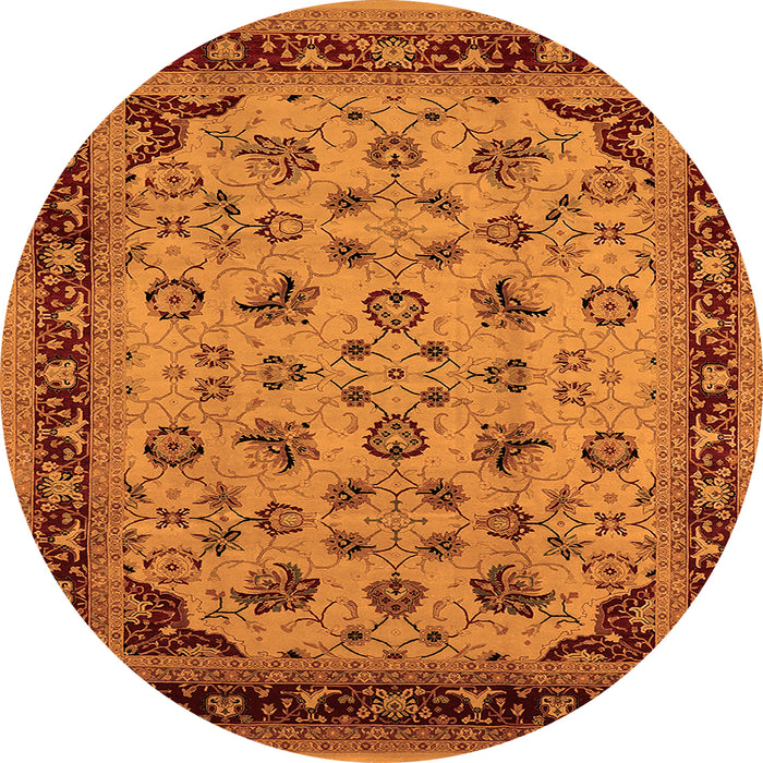 Round Machine Washable Oriental Orange Industrial Area Rugs, wshurb3226org