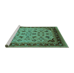 Sideview of Machine Washable Oriental Turquoise Industrial Area Rugs, wshurb3226turq