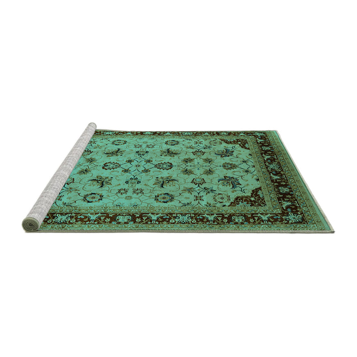 Sideview of Machine Washable Oriental Turquoise Industrial Area Rugs, wshurb3226turq