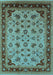 Machine Washable Oriental Light Blue Industrial Rug, wshurb3226lblu