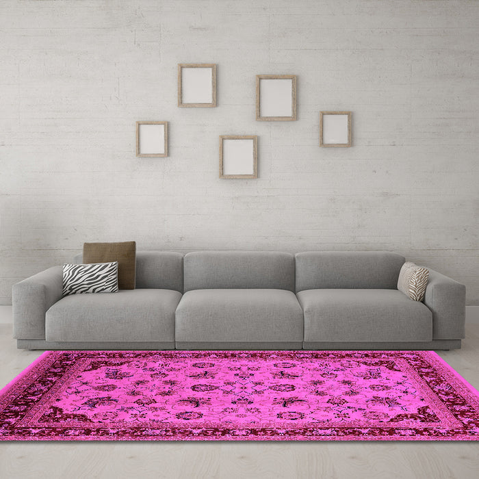 Machine Washable Oriental Pink Industrial Rug in a Living Room, wshurb3226pnk