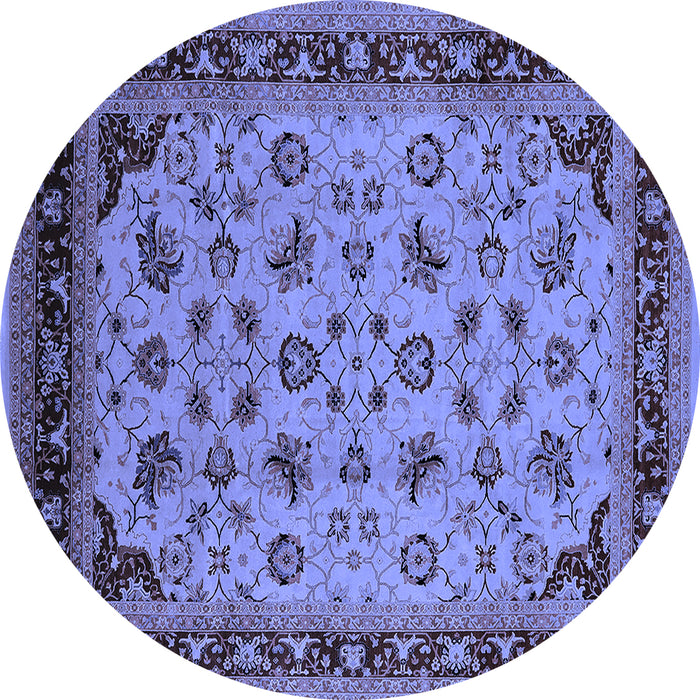 Round Machine Washable Oriental Blue Industrial Rug, wshurb3226blu