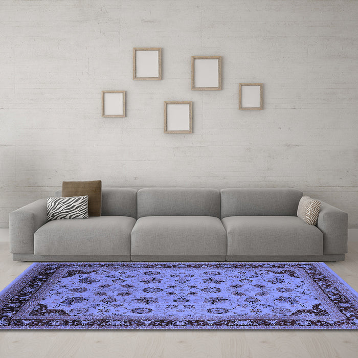 Machine Washable Oriental Blue Industrial Rug in a Living Room, wshurb3226blu