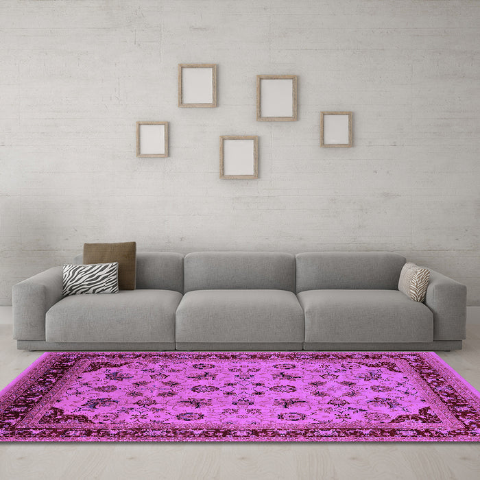 Machine Washable Oriental Purple Industrial Area Rugs in a Living Room, wshurb3226pur