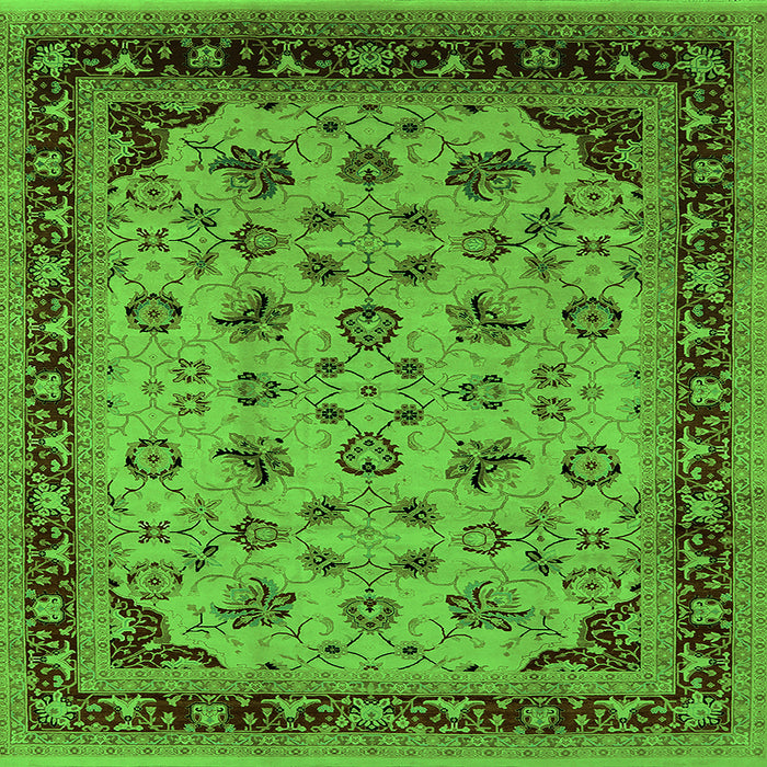 Square Machine Washable Oriental Green Industrial Area Rugs, wshurb3226grn