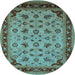 Round Machine Washable Oriental Light Blue Industrial Rug, wshurb3226lblu