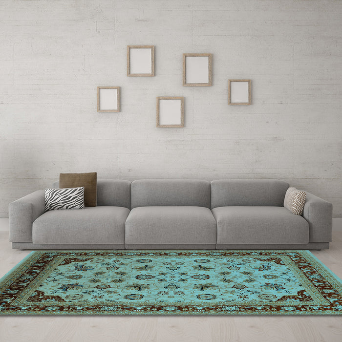 Machine Washable Oriental Light Blue Industrial Rug in a Living Room, wshurb3226lblu