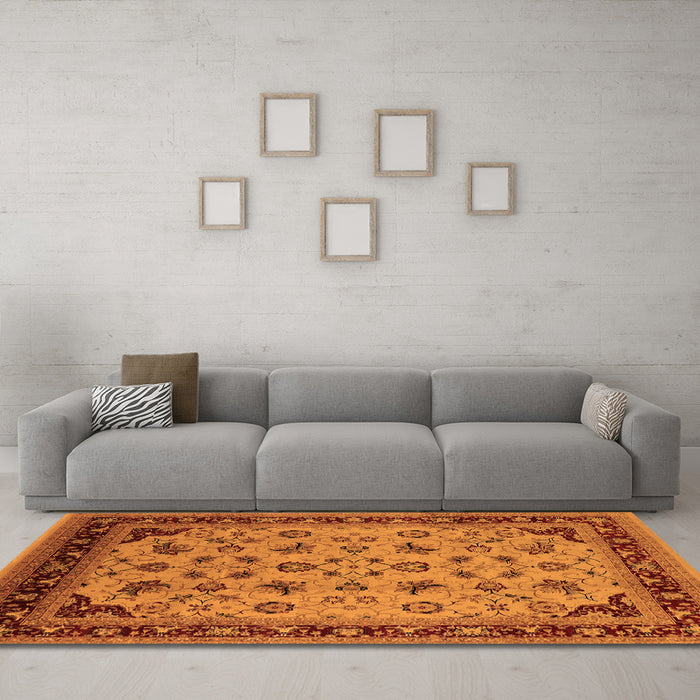 Machine Washable Oriental Orange Industrial Area Rugs in a Living Room, wshurb3226org