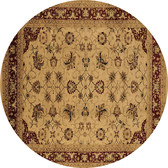 Round Machine Washable Oriental Brown Industrial Rug, wshurb3226brn