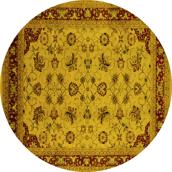 Round Machine Washable Oriental Yellow Industrial Rug, wshurb3226yw