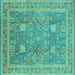 Square Machine Washable Oriental Turquoise Industrial Area Rugs, wshurb3227turq