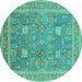 Round Oriental Turquoise Industrial Rug, urb3227turq