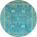 Round Machine Washable Oriental Light Blue Industrial Rug, wshurb3227lblu