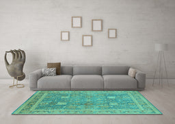 Machine Washable Oriental Turquoise Industrial Area Rugs in a Living Room,, wshurb3227turq