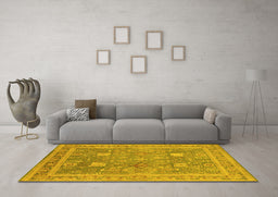 Machine Washable Oriental Yellow Industrial Rug in a Living Room, wshurb3227yw