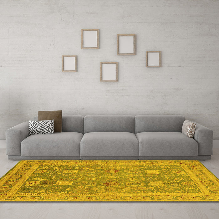 Machine Washable Oriental Yellow Industrial Rug in a Living Room, wshurb3227yw