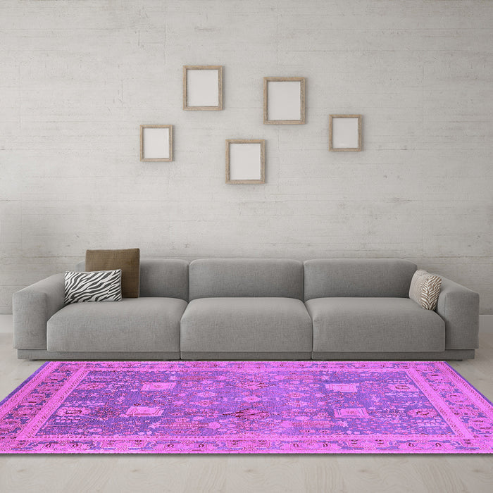 Machine Washable Oriental Purple Industrial Area Rugs in a Living Room, wshurb3227pur