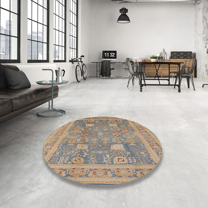 Round Mid-Century Modern Dark Almond Brown Oriental Rug in a Office, urb3227