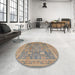 Round Mid-Century Modern Dark Almond Brown Oriental Rug in a Office, urb3227