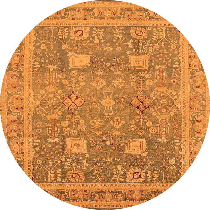 Round Machine Washable Oriental Orange Industrial Area Rugs, wshurb3227org