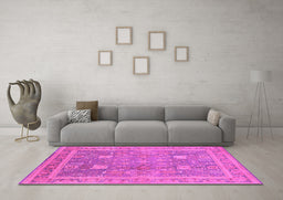 Machine Washable Oriental Pink Industrial Rug in a Living Room, wshurb3227pnk