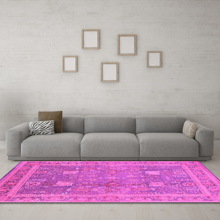 Machine Washable Oriental Pink Industrial Rug in a Living Room, wshurb3227pnk