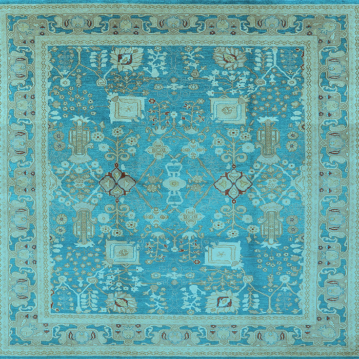 Square Machine Washable Oriental Light Blue Industrial Rug, wshurb3227lblu
