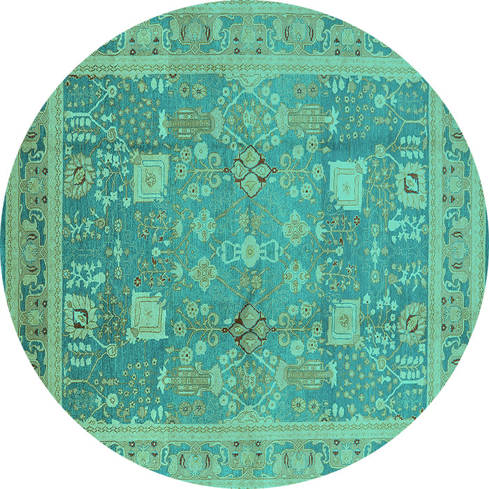 Round Machine Washable Oriental Turquoise Industrial Area Rugs, wshurb3227turq