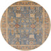 Round Mid-Century Modern Dark Almond Brown Oriental Rug, urb3227