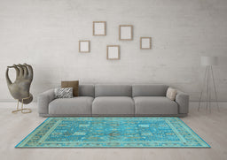 Machine Washable Oriental Light Blue Industrial Rug in a Living Room, wshurb3227lblu