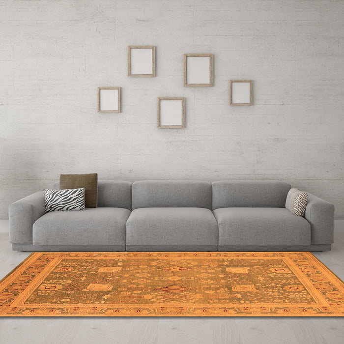 Machine Washable Oriental Orange Industrial Area Rugs in a Living Room, wshurb3227org