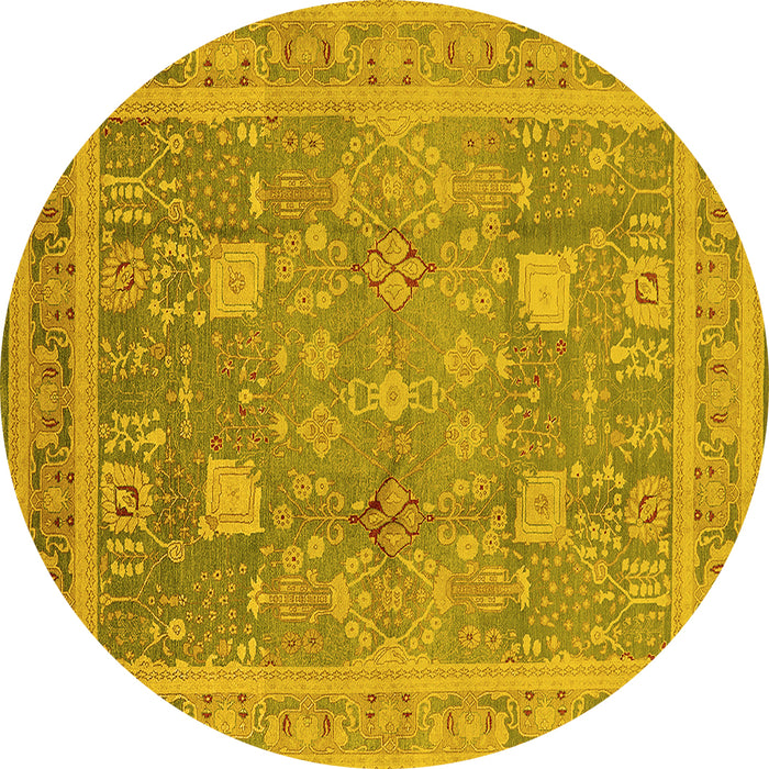 Round Machine Washable Oriental Yellow Industrial Rug, wshurb3227yw