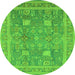 Round Machine Washable Oriental Green Industrial Area Rugs, wshurb3227grn