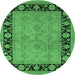 Round Machine Washable Oriental Emerald Green Industrial Area Rugs, wshurb3228emgrn