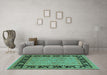 Machine Washable Oriental Turquoise Industrial Area Rugs in a Living Room,, wshurb3228turq