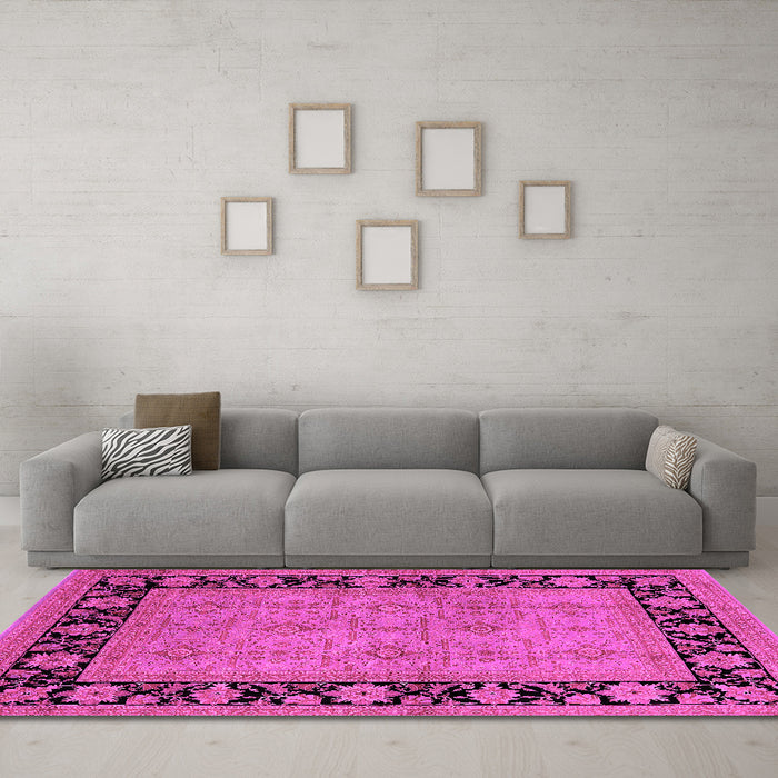 Machine Washable Oriental Pink Industrial Rug in a Living Room, wshurb3228pnk