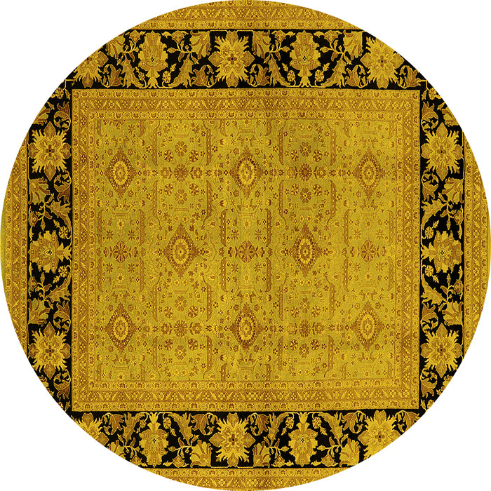 Round Machine Washable Oriental Yellow Industrial Rug, wshurb3228yw