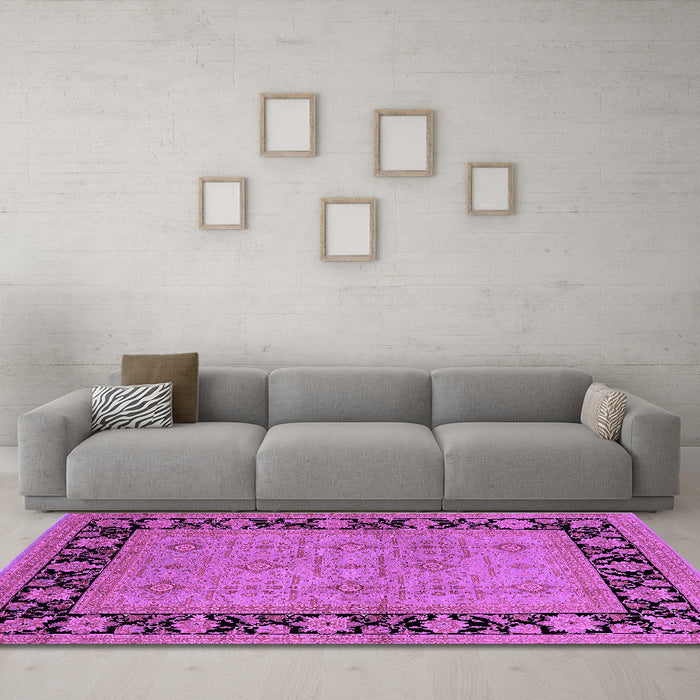 Machine Washable Oriental Purple Industrial Area Rugs in a Living Room, wshurb3228pur