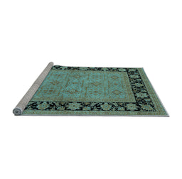 Sideview of Machine Washable Oriental Light Blue Industrial Rug, wshurb3228lblu