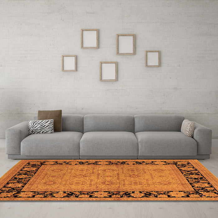 Machine Washable Oriental Orange Industrial Area Rugs in a Living Room, wshurb3228org