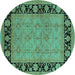 Round Machine Washable Oriental Turquoise Industrial Area Rugs, wshurb3228turq
