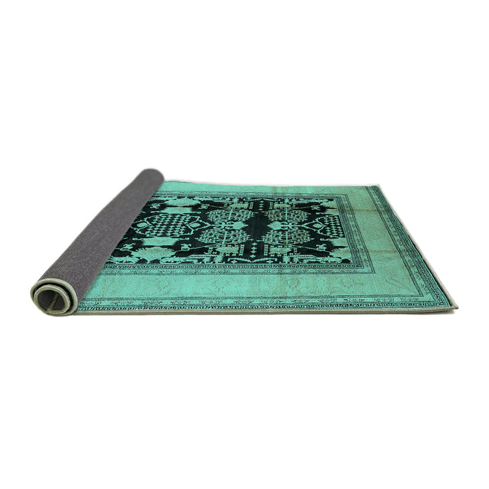 Sideview of Oriental Turquoise Industrial Rug, urb3229turq