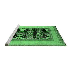 Sideview of Machine Washable Oriental Emerald Green Industrial Area Rugs, wshurb3229emgrn