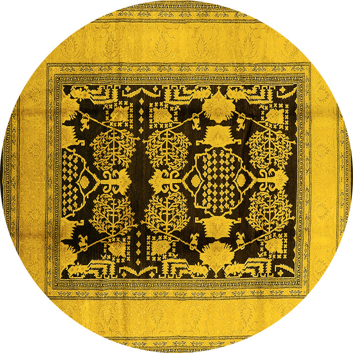Round Oriental Yellow Industrial Rug, urb3229yw