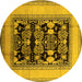 Round Oriental Yellow Industrial Rug, urb3229yw