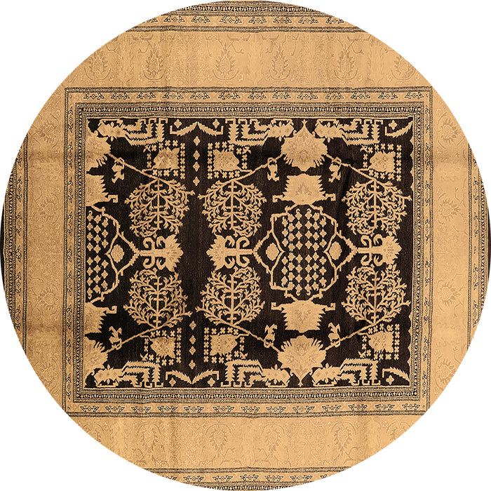 Round Oriental Brown Industrial Rug, urb3229brn