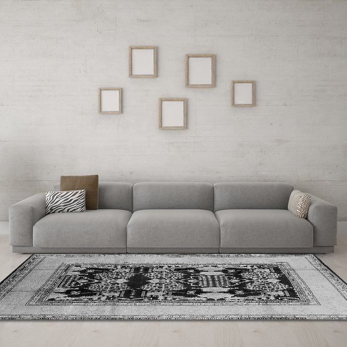 Machine Washable Oriental Gray Industrial Rug in a Living Room,, wshurb3229gry