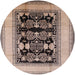 Round Mid-Century Modern Pastel Orange Oriental Rug, urb3229