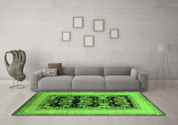 Machine Washable Oriental Green Industrial Rug, wshurb3229grn