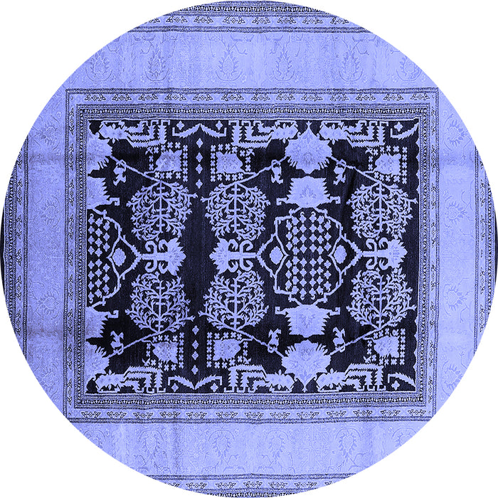 Round Machine Washable Oriental Blue Industrial Rug, wshurb3229blu